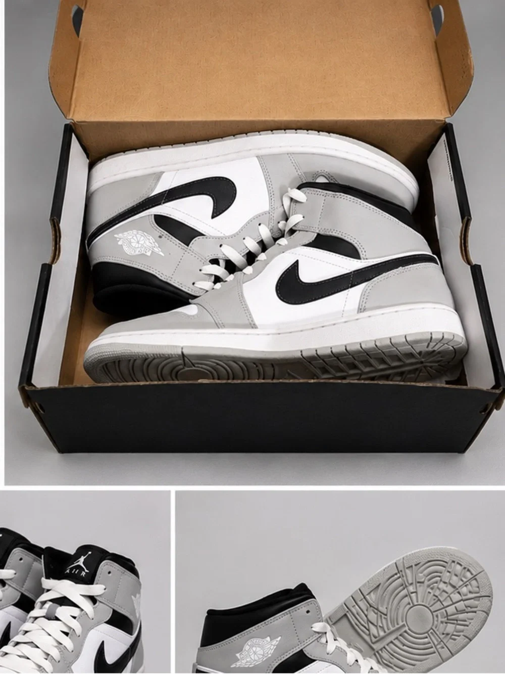 Jordan Mid-Top Sneakers - Black, White, Gold Accents